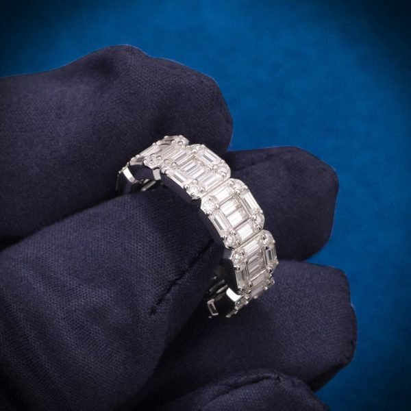Moissanite 3-Row Baguette Band Ring 14K Gold - Image 3