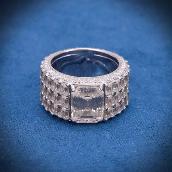 Moissanite 3-Row Emerald Cut Band Ring 14K Gold - Image 2