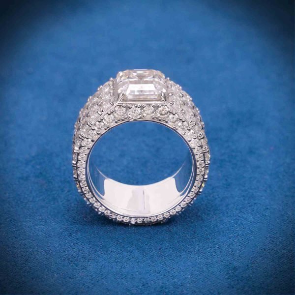 Moissanite 3-Row Emerald Cut Band Ring 14K Gold - Image 4