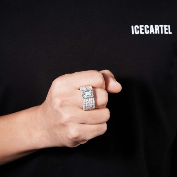 Moissanite 3-Row Emerald Cut Band Ring 14K Gold - Image 3