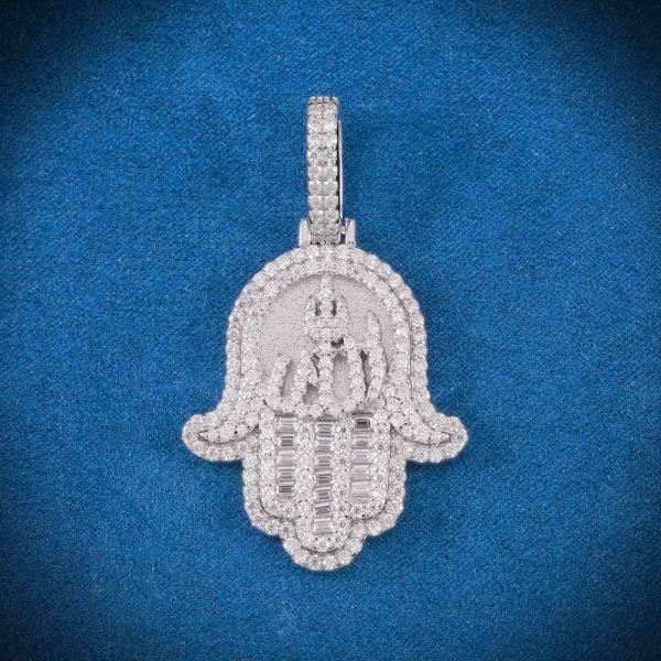 Moissanite Allah Hamsa Hand Pendant 14K Gold - Image 2