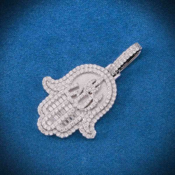 Moissanite Allah Hamsa Hand Pendant 14K Gold - Image 4