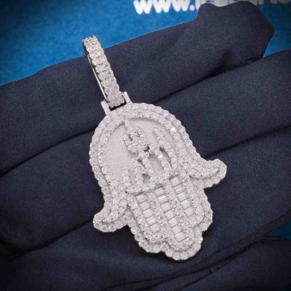 Moissanite Allah Hamsa Hand Pendant 14K Gold - Image 5