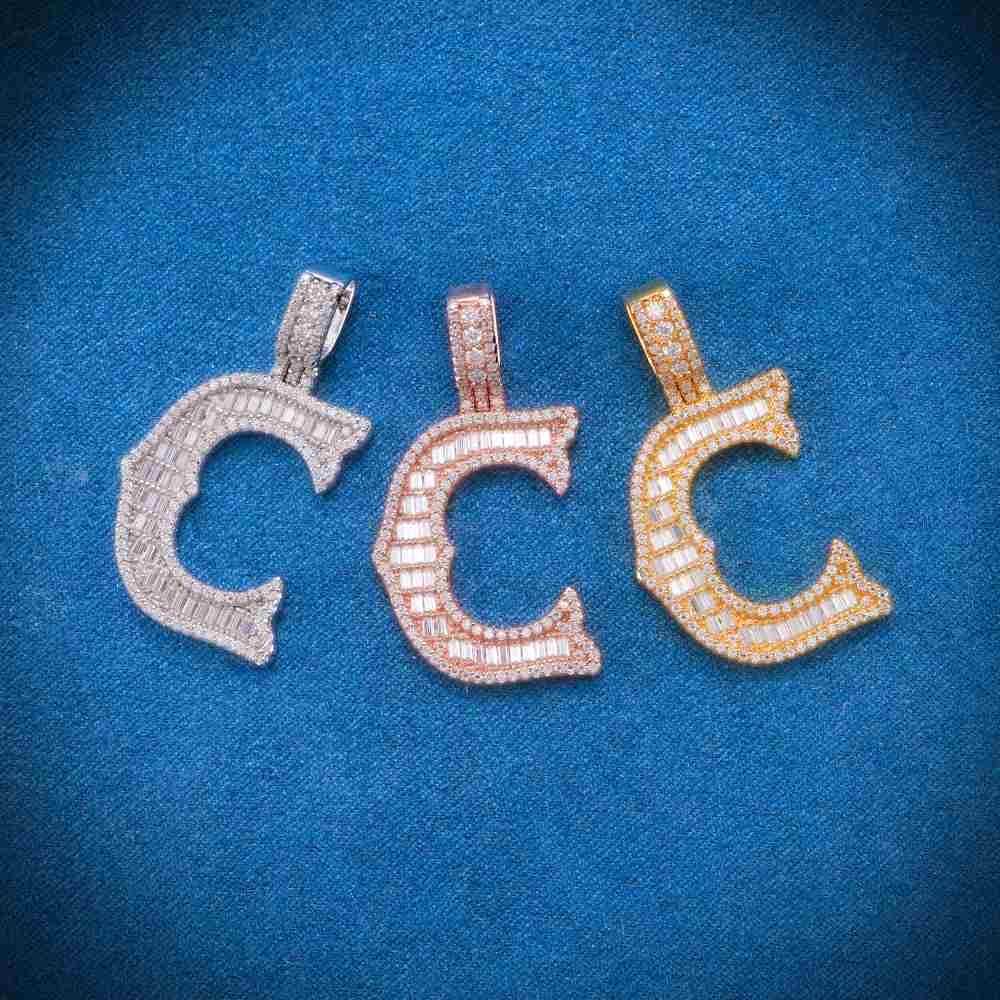 Moissanite Baguette Letter "C" Pendant