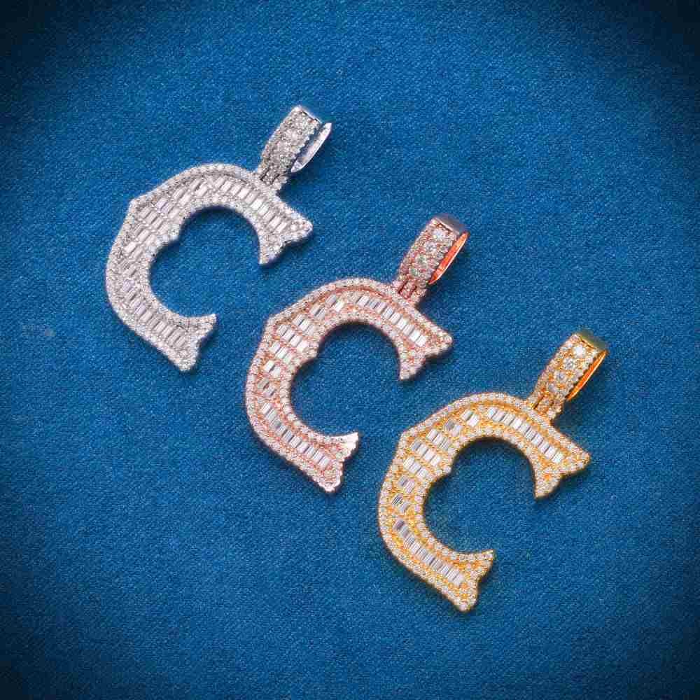 Moissanite Baguette Letter "C" Pendant - Image 3