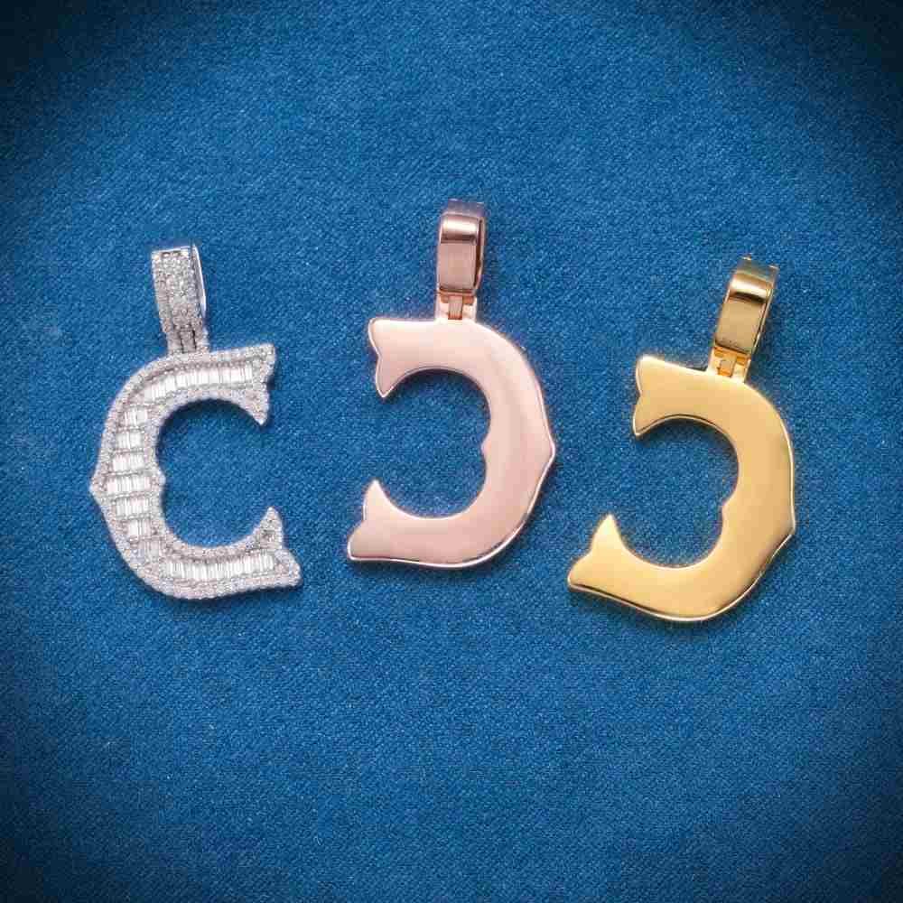 Moissanite Baguette Letter "C" Pendant - Image 4