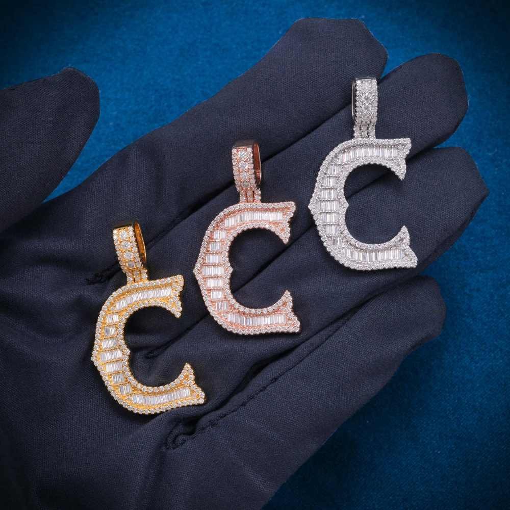 Moissanite Baguette Letter "C" Pendant - Image 6