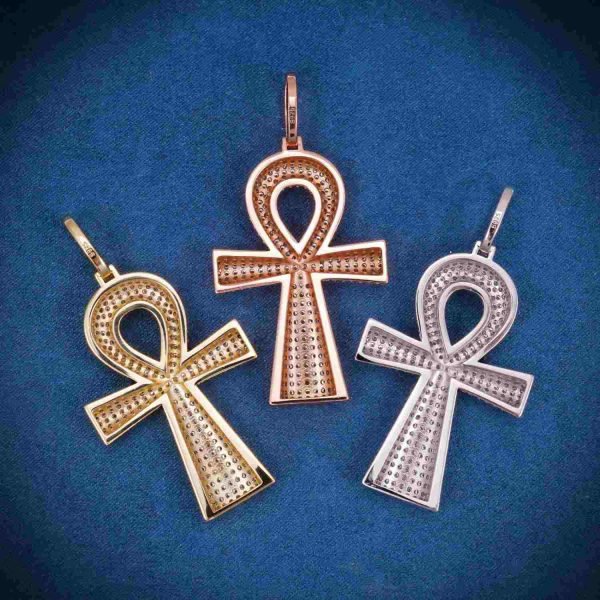 Moissanite Baguette Ankh Pendant 14K Gold - Image 4