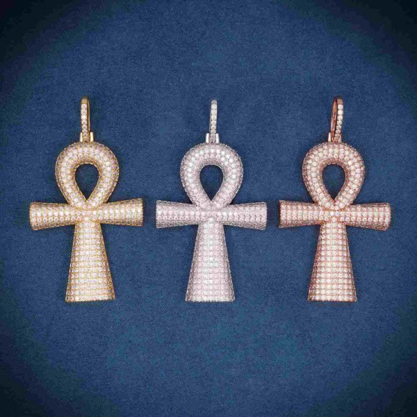 Moissanite Baguette Ankh Pendant 14K Gold - Image 2