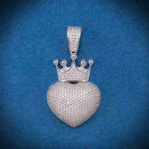 Moissanite Crowned Heart Pendant 14K Gold