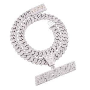 Moissanite Custom "SHAKUR" Pendant + Custom 4 Row 20MM Cuban Link Chain 14K Gold