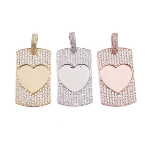 Moissanite Dog Tag Heart Photo Pendant 14K Gold