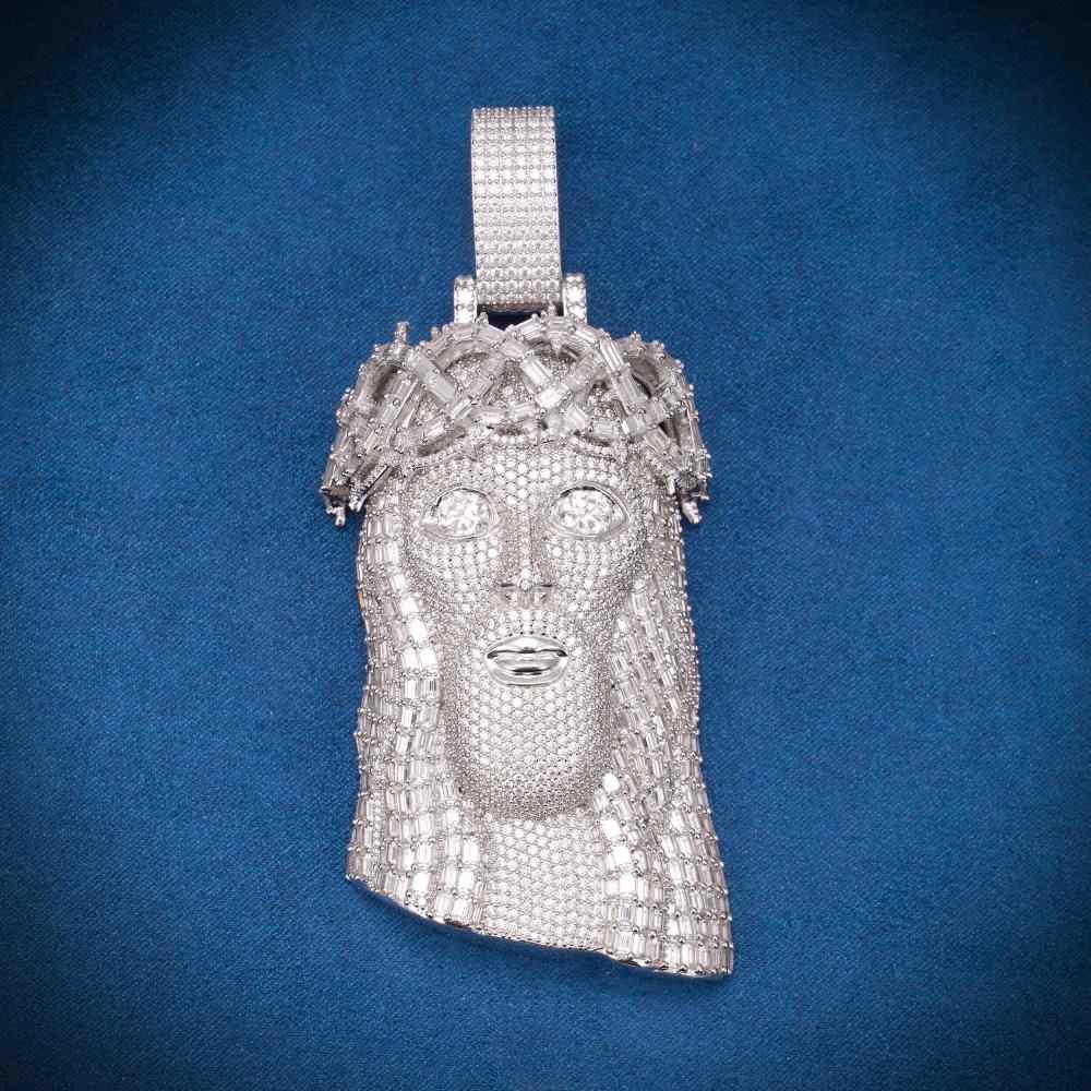 Moissanite Emerald Cut Cluster Jesus Pendant 14K Gold - Image 2