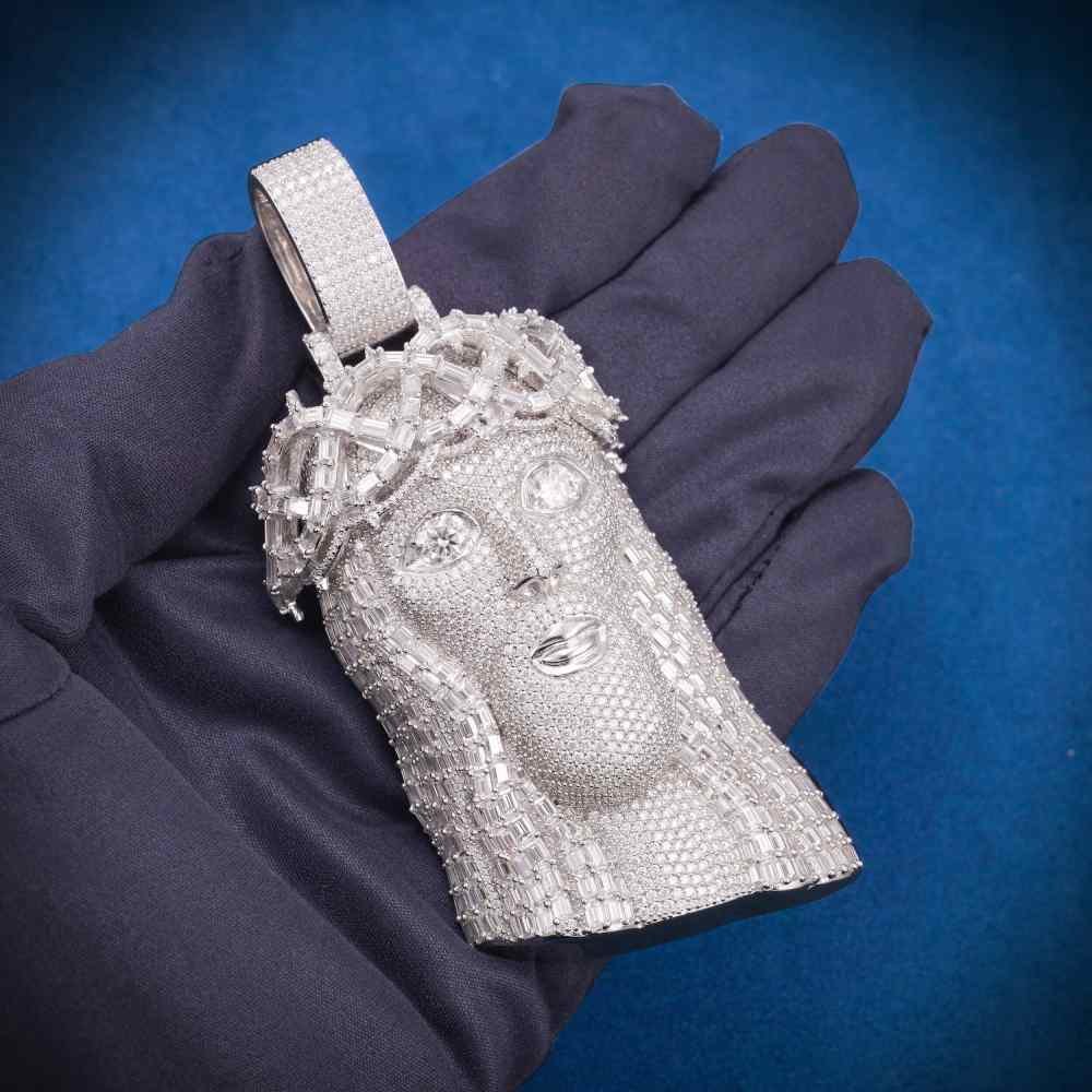 Moissanite Emerald Cut Cluster Jesus Pendant 14K Gold - Image 7