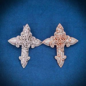 Moissanite Flower Cross Pendant 14K Gold