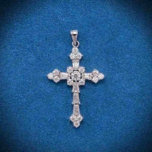 Moissanite Latin Cross Pendant 14K Gold