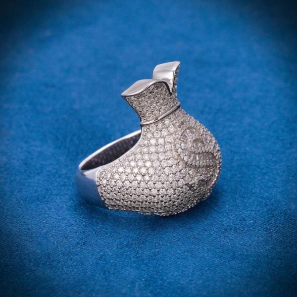 Moissanite Money Bag Ring 14K White Gold - Image 3