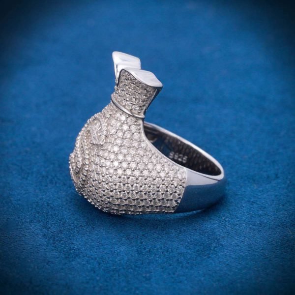 Moissanite Money Bag Ring 14K White Gold - Image 7