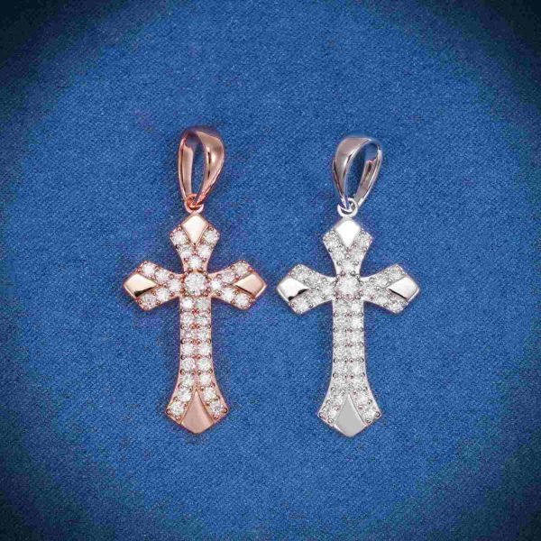 20MM Moissanite Ornamental Cross Pendant 14K Gold - Image 2