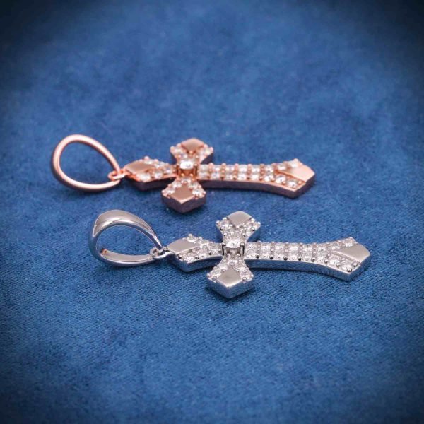 20MM Moissanite Ornamental Cross Pendant 14K Gold - Image 4