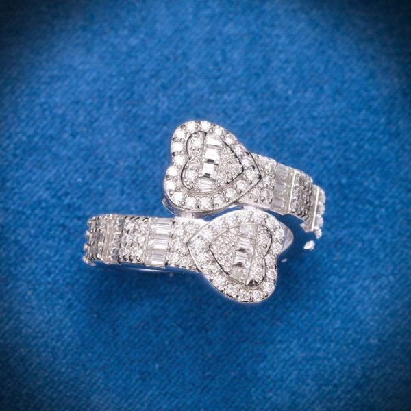 Moissanite Split Heart Ring 14K White Gold - Image 2