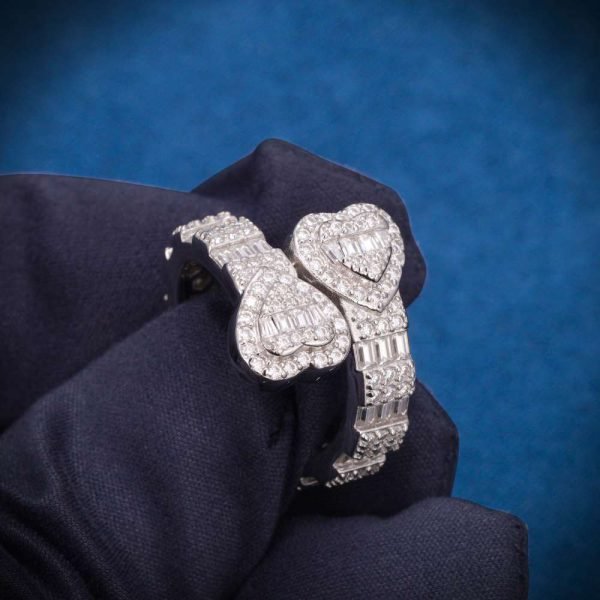 Moissanite Split Heart Ring 14K White Gold - Image 3