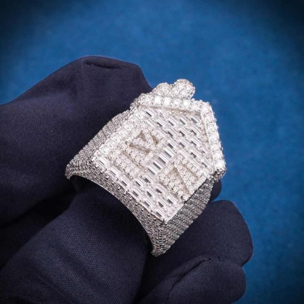 Moissanite Trap House Ring 14K White Gold - Image 3