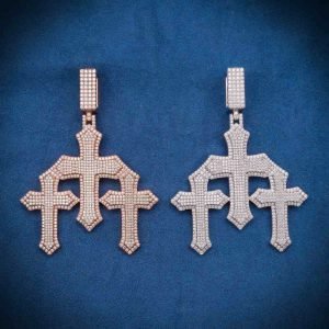 Moissanite Triple Cross Pendant 14K Gold