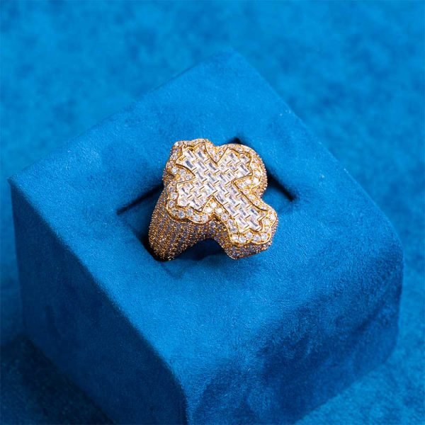 Moissanite Fleur Cross Ring 14K Gold - Image 2