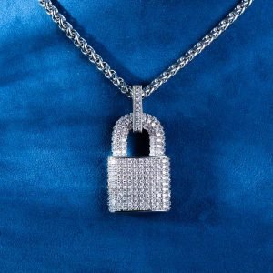 Moissanite Padlock Pendant 14K Gold