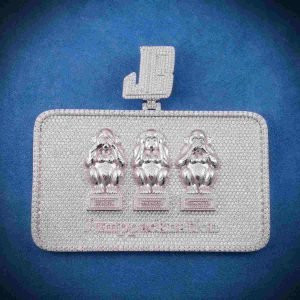 "Monkey Card" Custom Moissanite Rectangle Pendant 14K White Gold