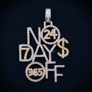 "NO DAYS OFF" Custom Name Moissanite Pendant 14K Gold