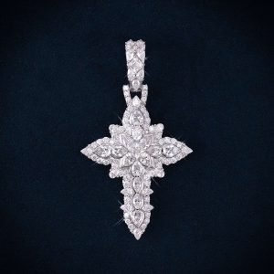 Princess Cut Moissanite Cross Pendant 14K Gold
