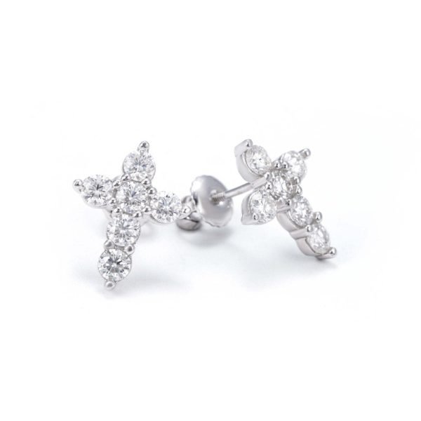Round Cut Moissanite Cross Earrings 14K Gold - Image 2