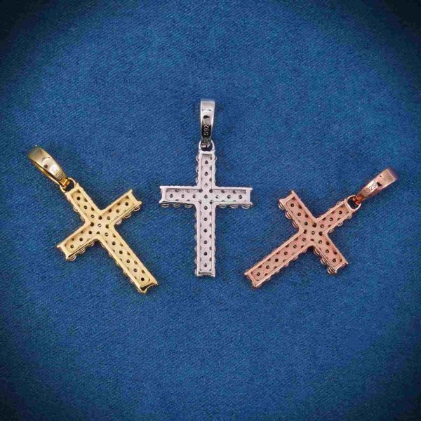 2 Row Moissanite Prong Cross Pendant 14K Gold - Image 4