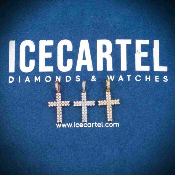 2 Row Moissanite Prong Cross Pendant 14K Gold - Image 6