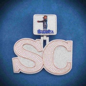 "SC" Custom Moissanite Logo Pendant 14k Gold