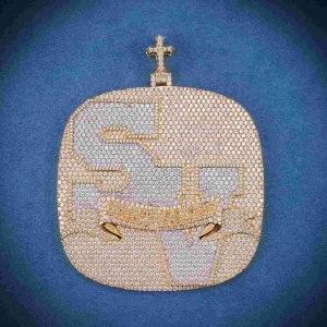 "SV" Custom Moissanite Pendant 14K Gold