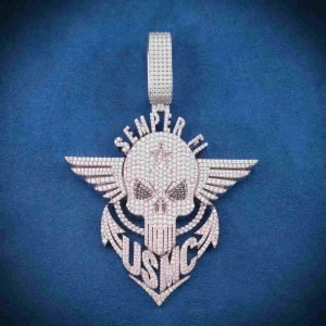"Semper Fi" Custom Moissanite Pendant 14K Gold