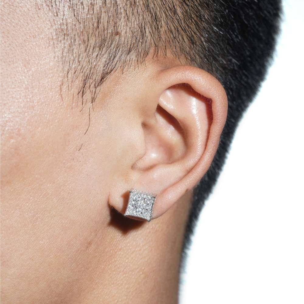 Side Halo Square Moissanite Earrings 14K Gold - Image 3