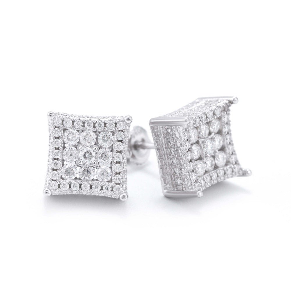 Side Halo Square Moissanite Earrings 14K Gold - Image 2
