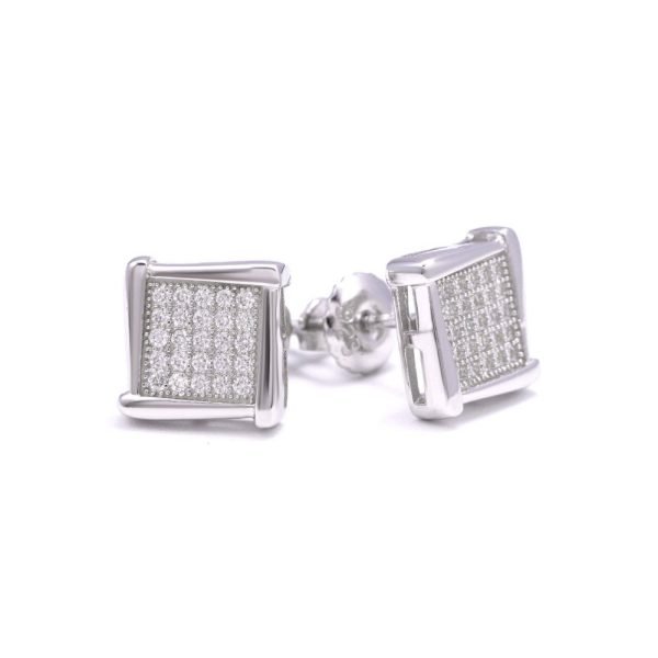 Solid Edge Moissanite Square Earrings 14K Gold - Image 2