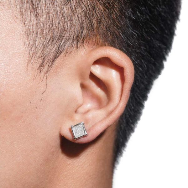 Solid Edge Moissanite Square Earrings 14K Gold - Image 3
