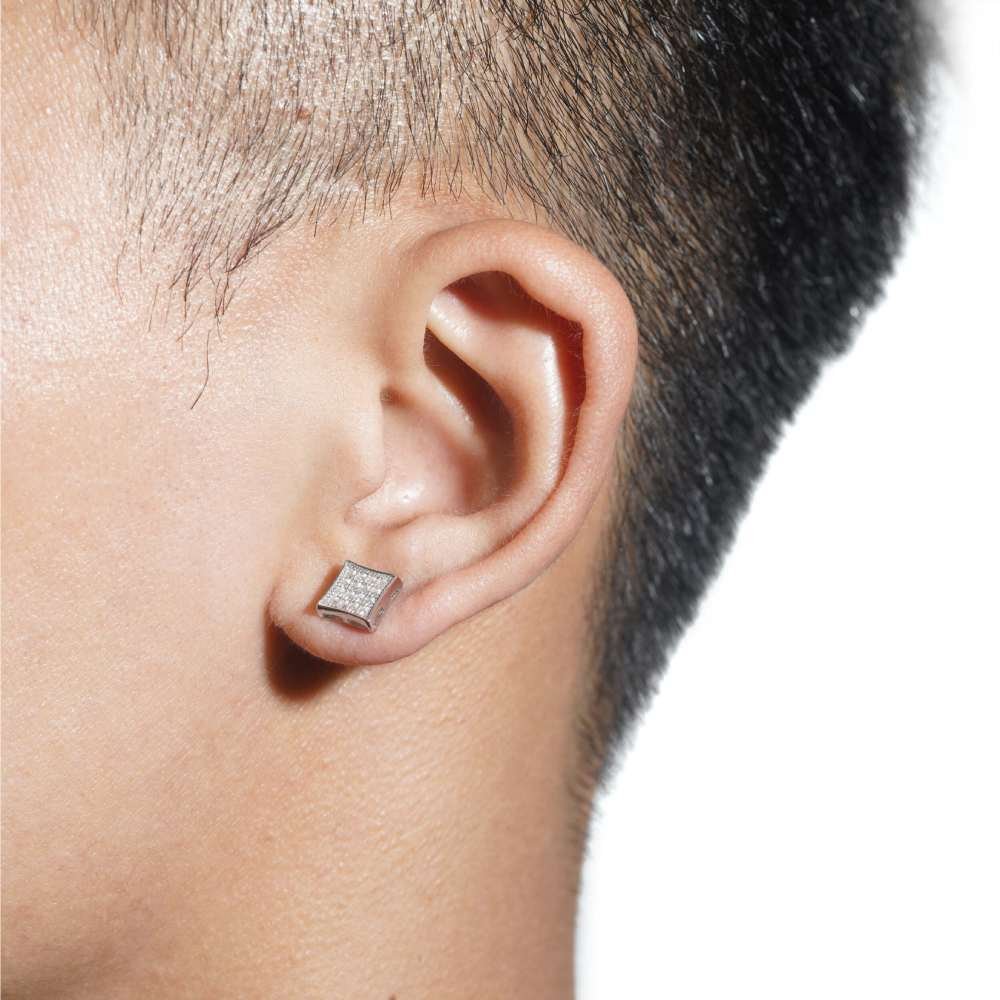 Square 4-Row Moissanite Earrings 14K Gold - Image 3