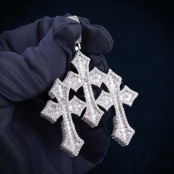 VVS Triple Cross Pendant 14K Gold - Image 5