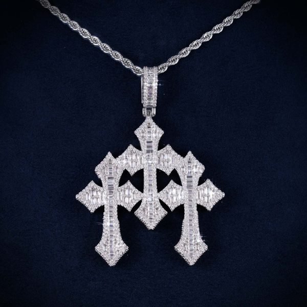 VVS Triple Cross Pendant 14K Gold - Image 2