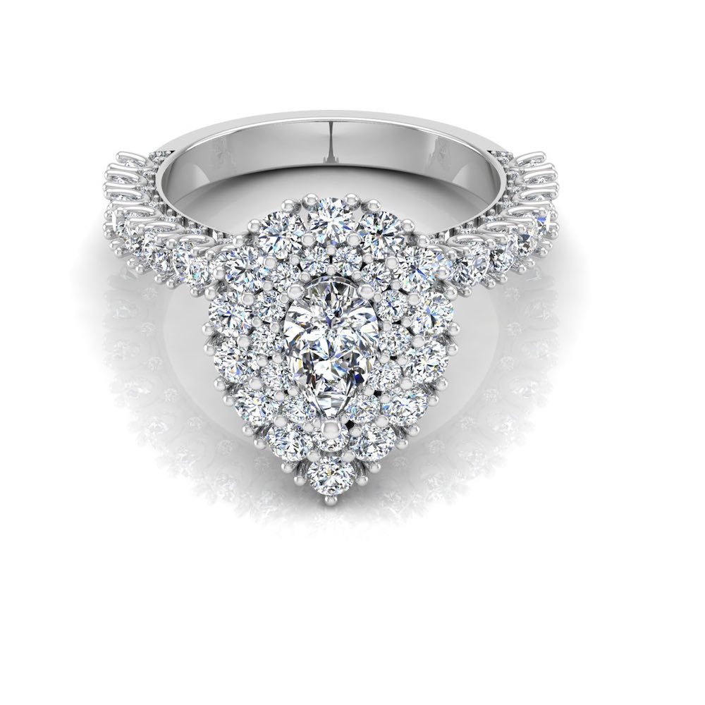 Antique Style Pear Top And Side Halo Moissanite Engagement Ring - Image 3