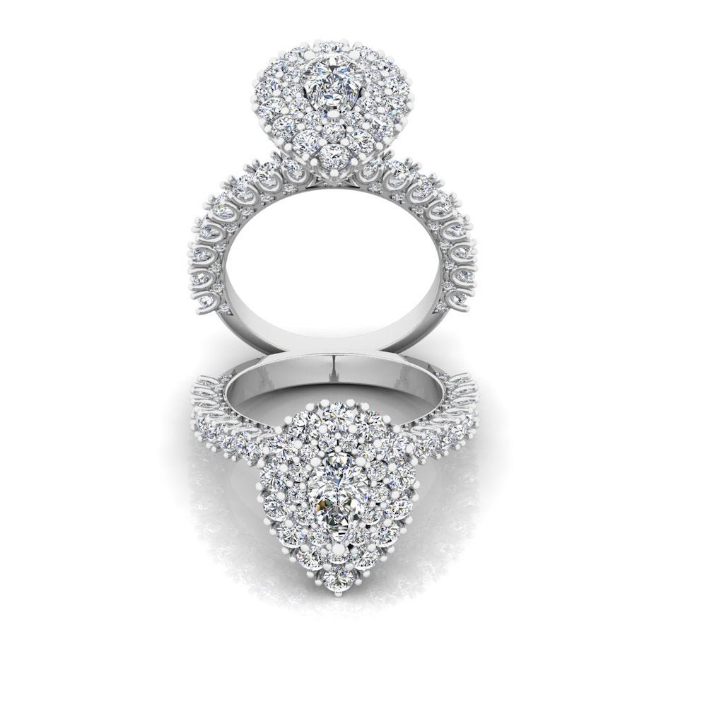 Antique Style Pear Top And Side Halo Moissanite Engagement Ring - Image 5