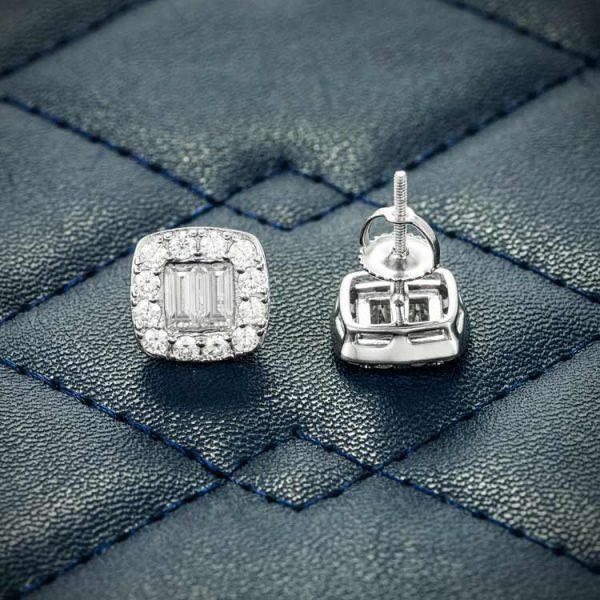 10MM Baguette Moissanite Stud Earrings 14K Gold - Image 6