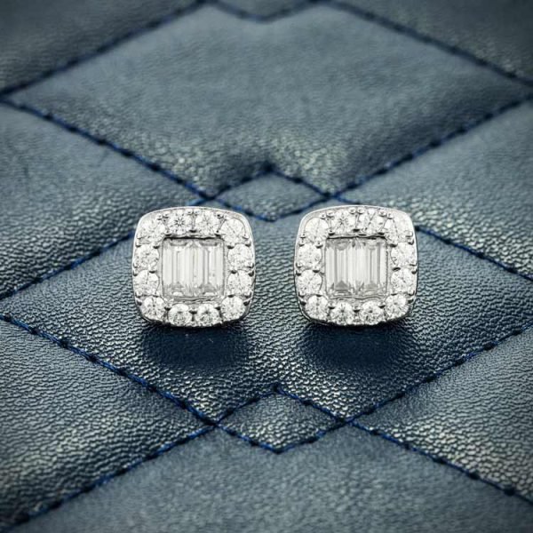 10MM Baguette Moissanite Stud Earrings 14K Gold - Image 5
